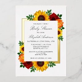 Invitación Con Relieve Metalizado Rosa de girasol Autumn Floral Baby Shower