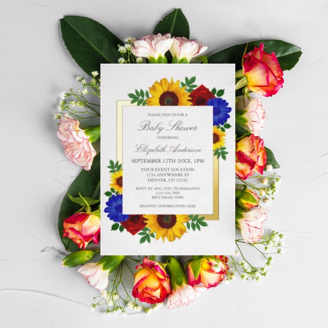 Invitación Con Relieve Metalizado Rosa de girasol Autumn Floral Baby Shower (Subido por el creador)