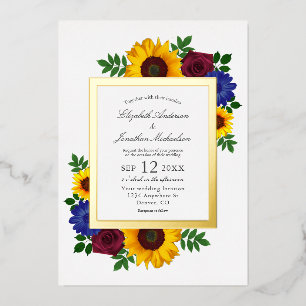 Invitación Con Relieve Metalizado Rosa de girasol Boda floral