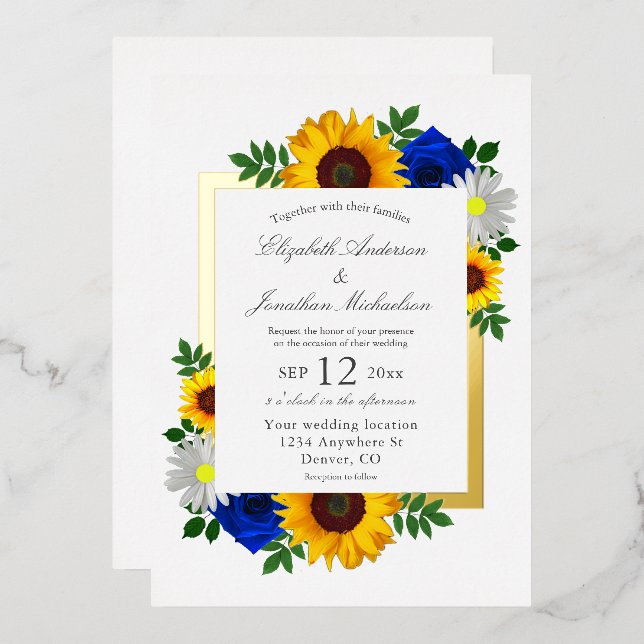 Invitación Con Relieve Metalizado Rosa de girasol Daisy Autumn Boda floral (Anverso/Reverso)