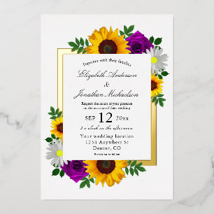 Invitación Con Relieve Metalizado Rosa de girasol Daisy Autumn Boda floral