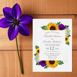 Invitación Con Relieve Metalizado Rosa de girasol Daisy Autumn Boda floral