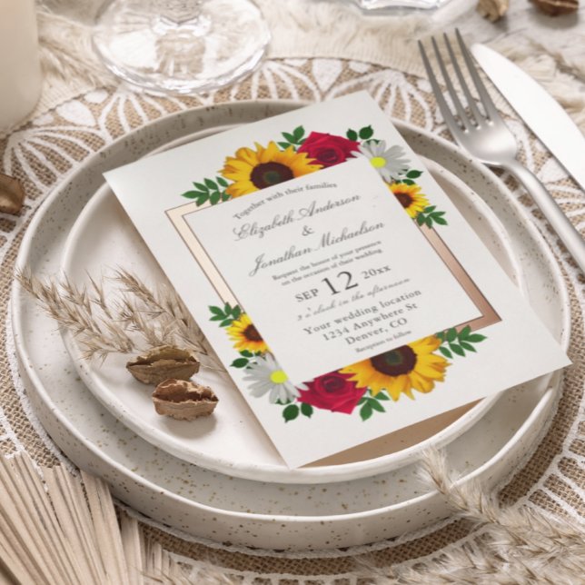 Invitación Con Relieve Metalizado Rosa de girasol Daisy Autumn Boda floral (Subido por el creador)
