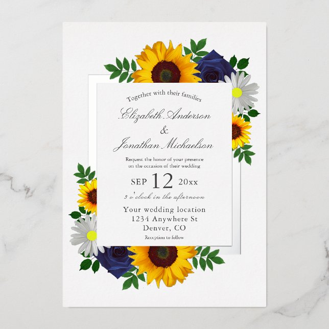 Invitación Con Relieve Metalizado Rosa de girasol Daisy Autumn Boda floral (Anverso)