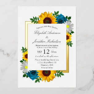 Invitación Con Relieve Metalizado Rosa de girasol Daisy Floral Boda