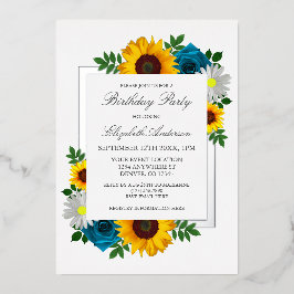 Invitación Con Relieve Metalizado Rosa de girasol Daisy Floral Cumpleaños