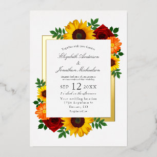 Invitación Con Relieve Metalizado Rosa de girasol del atardecer Boda floral