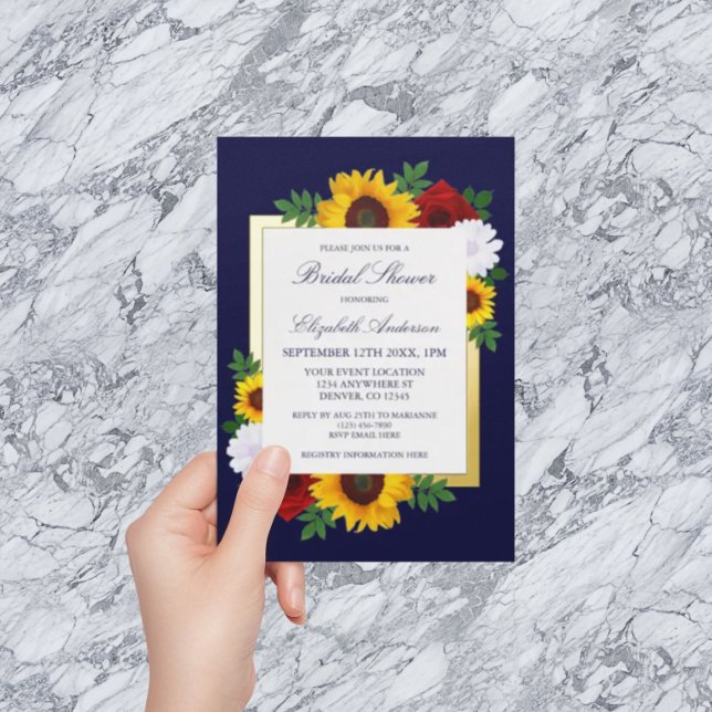Invitación Con Relieve Metalizado Rosa de girasol Ducha nupcial floral otoño (Subido por el creador)