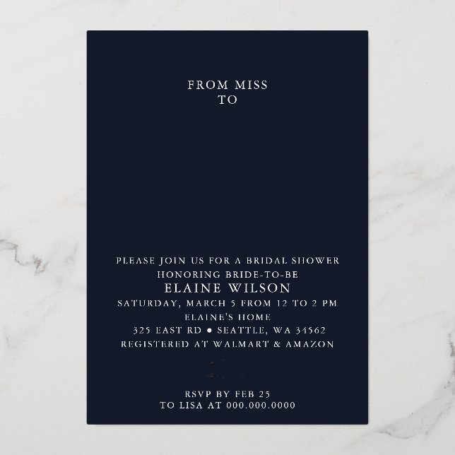 Invitación Con Relieve Metalizado Rosa de la Marina Dorado Moderno Ducha Bridal (Anverso)