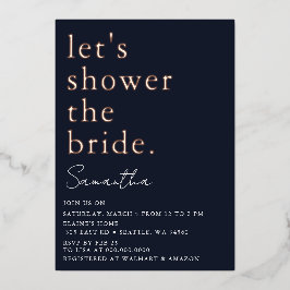 Invitación Con Relieve Metalizado Rosa de la Marina Dorado Moderno Ducha Bridal