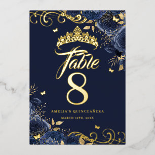 Invitación Con Relieve Metalizado Rosa de la marina Swirl Quinceanera Número de la m