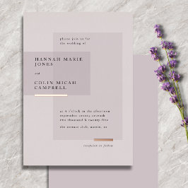 Invitación Con Relieve Metalizado Rosa de lavanda Boda Minimalista Neutral de oro