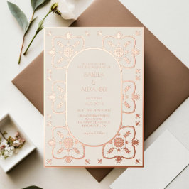 Invitación Con Relieve Metalizado Rosa de lujo Gold Mediterranean Tile Boda