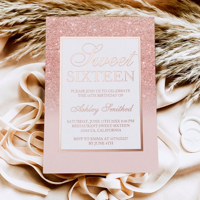 Invitación Con Relieve Metalizado rosa de moda purpurina de oro destello sombrío Dul (Subido por el creador)