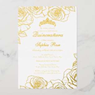 Invitación Con Relieve Metalizado Rosa de oro blanco Jardín Quinceanera