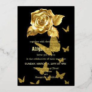 Invitación Con Relieve Metalizado Rosa de oro boda de mariposa