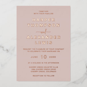 Invitación Con Relieve Metalizado Rosa de oro Boda moderno