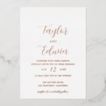 Invitación Con Relieve Metalizado Rosa de oro contemporáneo Boda moderno simple<br><div class="desc">Invitaciones a bodas de Relieve metalizado rosa de oro contemporáneo con un diseño sencillo y minimalista con sus nombres en un guión elegante de caligrafía y los detalles de su boda a continuación en un formato moderno.</div>