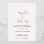Invitación Con Relieve Metalizado Rosa de oro contemporáneo Boda moderno simple<br><div class="desc">Invitaciones a bodas de Relieve metalizado rosa de oro contemporáneo con un diseño sencillo y minimalista con sus nombres en un guión elegante de caligrafía y los detalles de su boda a continuación en un formato moderno.</div>