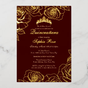 Invitación Con Relieve Metalizado Rosa de oro de Borgoña Jardín Quinceanera