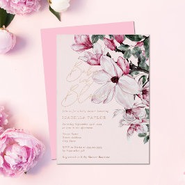 Invitación Con Relieve Metalizado Rosa de oro de Chica floral rosa romántico Baby S
