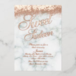 Invitación Con Relieve Metalizado Rosa de oro de dieciséis mármol con brillo prensad<br><div class="desc">Invitaciones de dulces 16 con brillo de mármol y hoja de oro real</div>