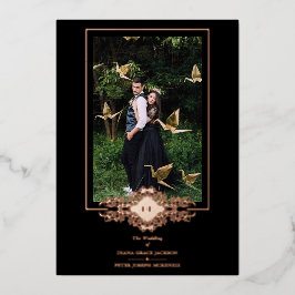Invitación Con Relieve Metalizado Rosa de oro de Moda florida negra sofisticada de l