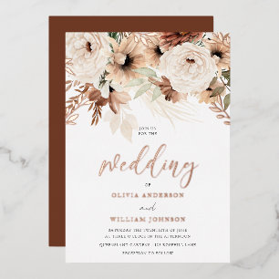 Invitación Con Relieve Metalizado Rosa de oro de Terracota Bohemia Rústica Boda