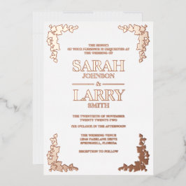 Invitación Con Relieve Metalizado Rosa de oro elegante hiedra boda tradicional 