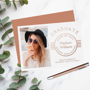 Invitación Con Relieve Metalizado Rosa de oro para graduados de fotografía moderna