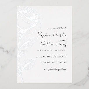 Invitación Con Relieve Metalizado Rosa de papel de plata real para boda 