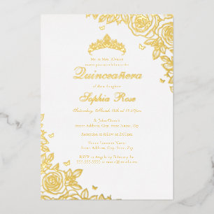 Invitación Con Relieve Metalizado Rosa de Quinceañera Cumpleaños con Hoja de Oro