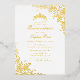 Invitación Con Relieve Metalizado Rosa de Relieve metalizado dorado Quinceanera Cump