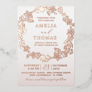 Invitación Con Relieve Metalizado Rosa de Relieve metalizado real Boda de guirnaldas