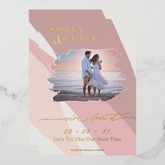 Invitación Con Relieve Metalizado Rosa de resumen moderno foto de Rubor (Anverso/Reverso)