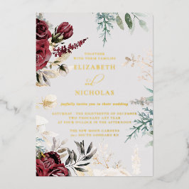 Invitación Con Relieve Metalizado Rosa de terciopelo oscuro de Borgoña | Boda de inv