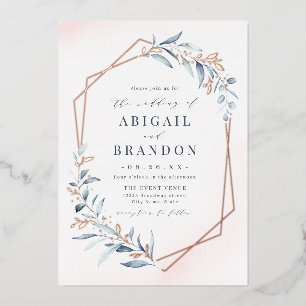 Invitación Con Relieve Metalizado Rosa de verde turbio oro Boda rústico geométrico d