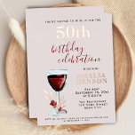 Invitación Con Relieve Metalizado Rosa de Vino Rojo Rústico 50 cumpleaños botánico<br><div class="desc">Invitación al Relieve metalizado Botánico 50 por Rosa de Vino Rústico Rojo. Vidrio acuático rústico con rosas rojas y ramitas en un fondo rosa rubor. La edad y el nombre son Relieve metalizado de oro - se puede cambiar a Relieve metalizado de plata o Relieve metalizado de oro. Perfecto para...</div>