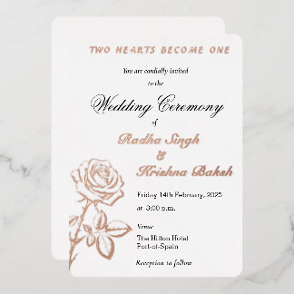 Invitación Con Relieve Metalizado Rosa Diseño Boda clásico