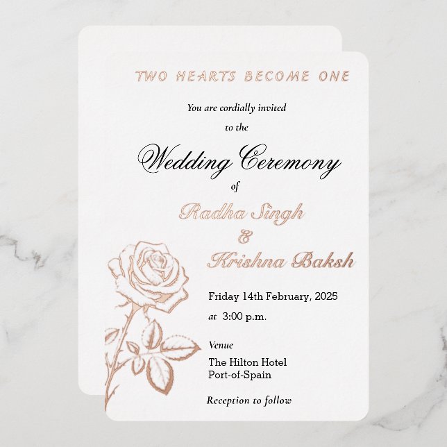 Invitación Con Relieve Metalizado Rosa Diseño Boda clásico (Anverso/Reverso)