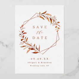 Invitación Con Relieve Metalizado Rosa dorada geométrica de vegetación de otoño Ahor