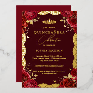 Invitación Con Relieve Metalizado Rosa dorada Quinceañera encaje Cumpleaños