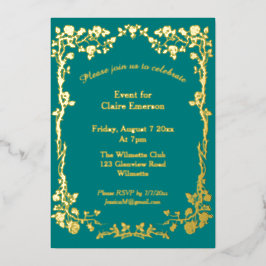 Invitación Con Relieve Metalizado Rosa dorada verde y dorada Art Nouveau