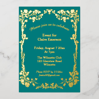 Invitación Con Relieve Metalizado Rosa dorada verde y oro Art Nouveau