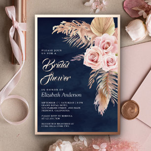 Invitación Con Relieve Metalizado Rosa dorado de ducha de novia rosada en la marina 