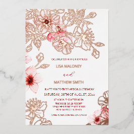 Invitación Con Relieve Metalizado Rosa Dorado Flor de Cerezo Rosa | Boda de Foto