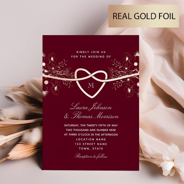 Invitación Con Relieve Metalizado Rosa dorado Floral Borgoña Boda dorado (Subido por el creador)