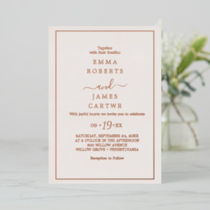 Invitación Con Relieve Metalizado Rosa Dorado Minimalista   Boda con Foto en Dorso B
