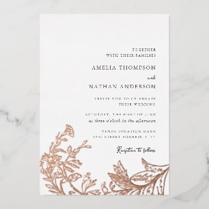 Invitación Con Relieve Metalizado Rosa dorado vintage floral elegante boda