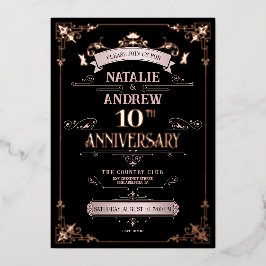 Invitación Con Relieve Metalizado Rosa Dorado y Negro Elegante